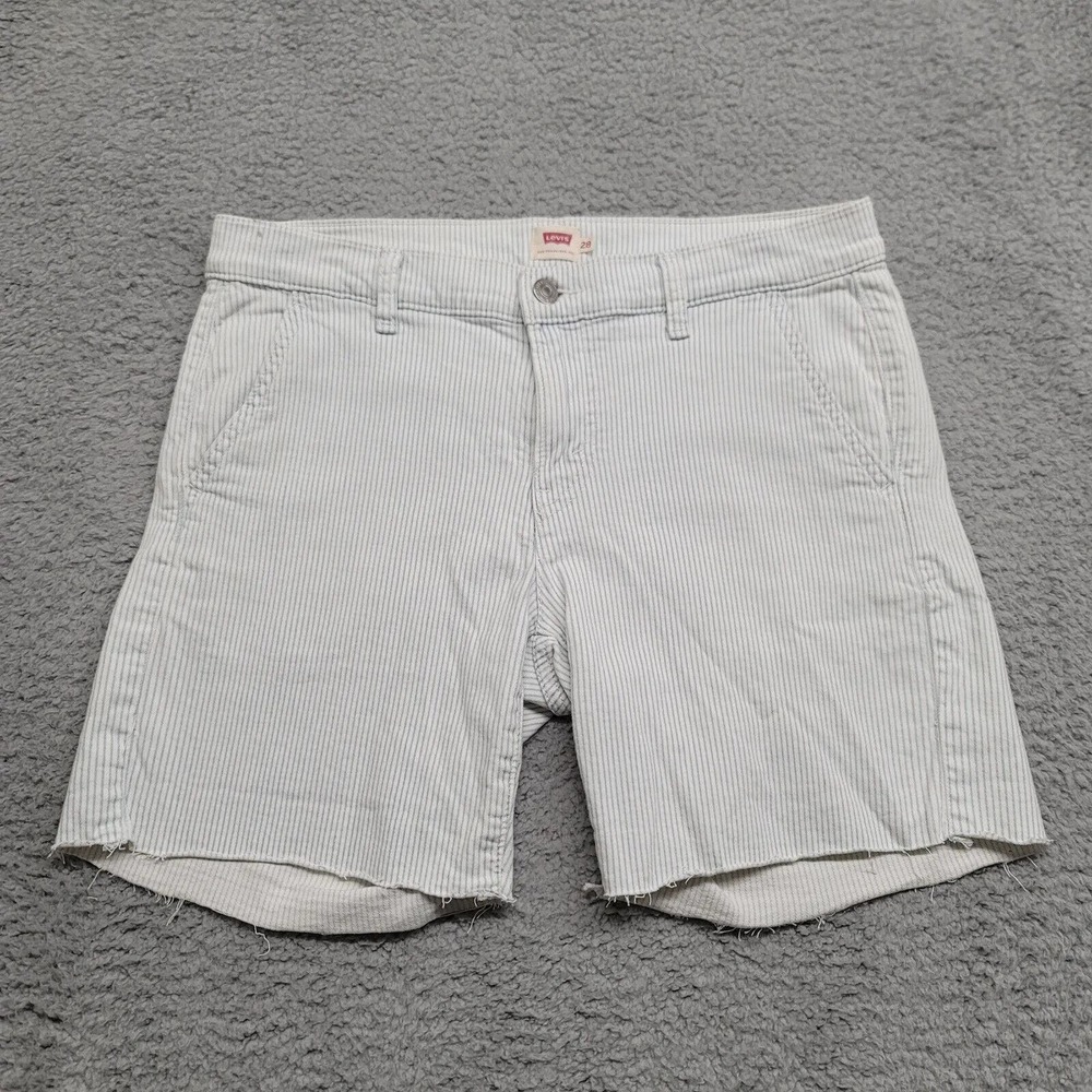 Levi's Shorts Womens 28 White blue Striped Casual White Tab Cut Off Outdoor Logo